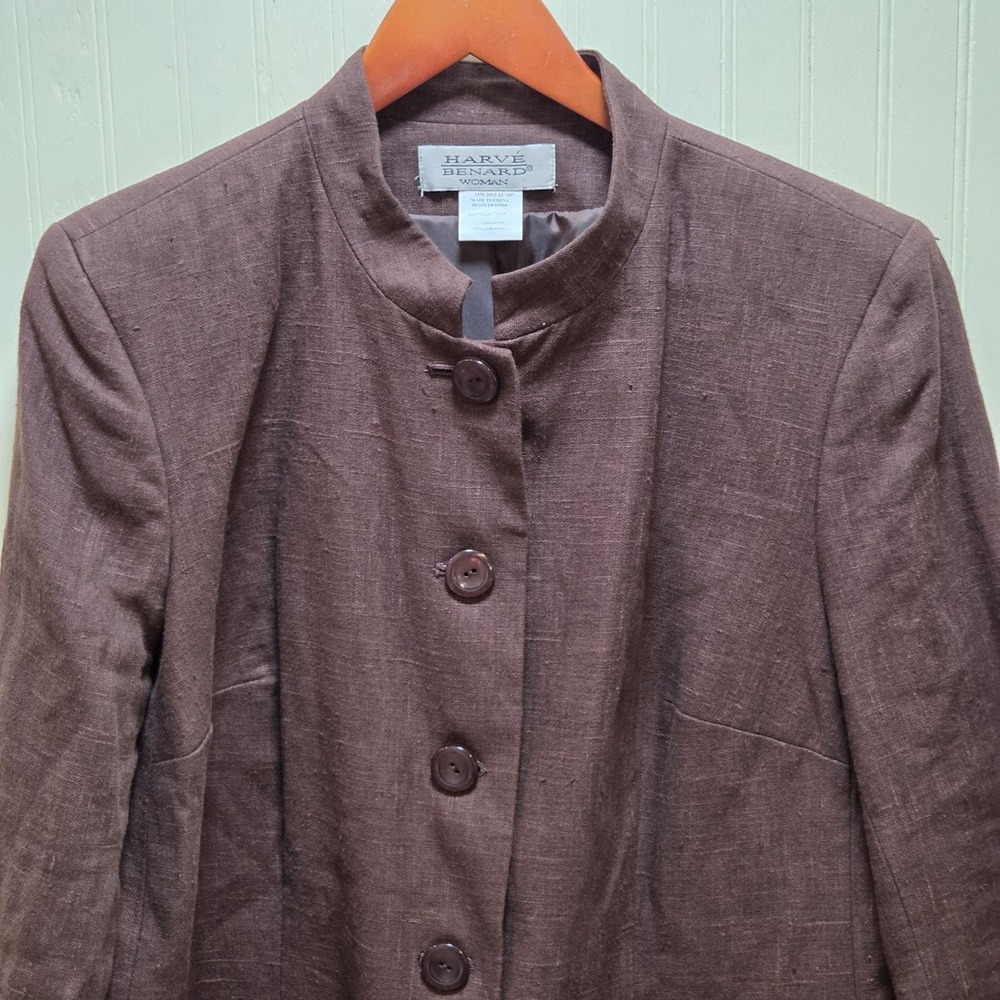 Harve Benard Blazer Womens 16W Brown Linen Button Stand Collar Lined Jacket